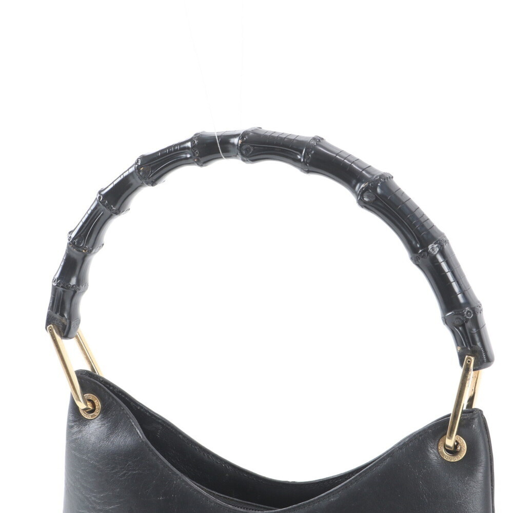 Gucci Bamboo 001-2058-3008 Leather Shoulder Bag Handbag Black Brand Women's - Picture 2 of 9
